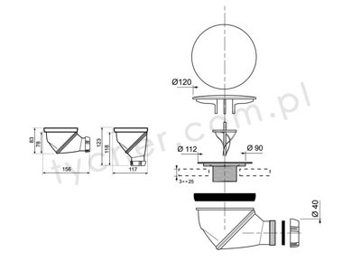 Wirquin Wirquin James Multi Directional Shower Waste Drain 90mm 360 degree with Cap C...
