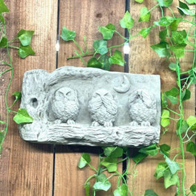 Wise Three Owl Stone Cast Wall Plaque