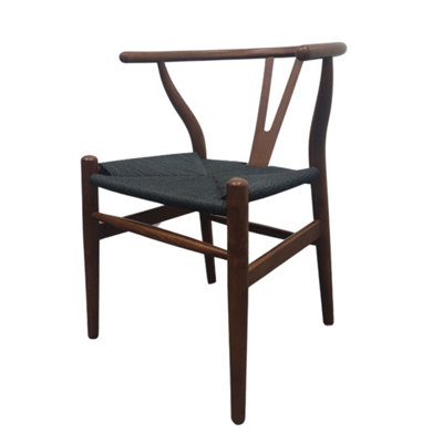 Wishbone Walnut And Black Hemp Weave Dining Chair