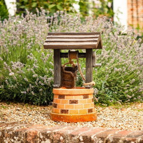 Wishing Well Solar Powered Water Fountain - Brick Effect Resin Outdoor Garden Cascading Water Feature - Measures H51 x 31cm Dia
