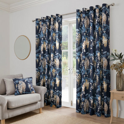 Wisteria Floral Print Pair of Pencil Pleat Curtains