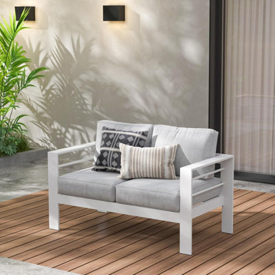 Wisteria Lane 2 Seat Loveseat Sofa Patio Furniture Aluminum White