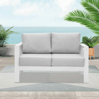 Wisteria Lane 2 Seat Loveseat Sofa Patio Furniture Aluminum - White - 5