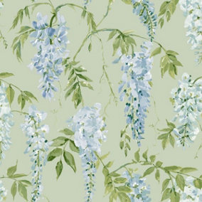 Wisteria Wallpaper Sage Green and Blue World of Wallpaper WOW118