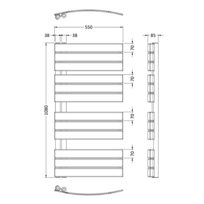 with Curved Panels - 1147 BTU - 1080mm x 550mm - Chrome