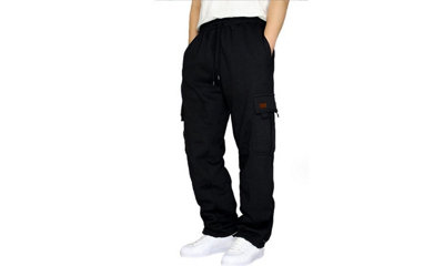 With Plush Multiple Pockets Ropes  Work Pants Black 4XL
