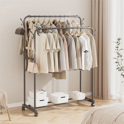 With Wheels-Heavy Duty Double Clothes Rail Hanging Rack