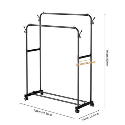 With Wheels-Heavy Duty Double Clothes Rail Hanging Rack