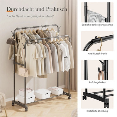 With Wheels-Heavy Duty Double Clothes Rail Hanging Rack