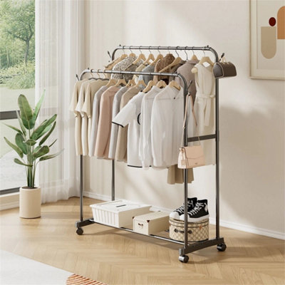 With Wheels-Heavy Duty Double Clothes Rail Hanging Rack
