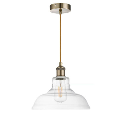 Witton Modern Glass Pendant Antique Brass Ceiling Light 28Cm