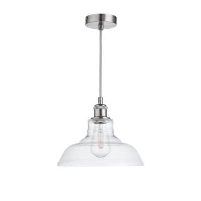 Witton Modern Glass Pendant Satin Silver Ceiling Light 28Cm