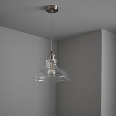 Witton Modern Glass Pendant Satin Silver Ceiling Light 28Cm