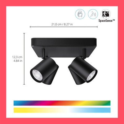 WiZ Colour Imageo Smart Connected WiFi Ceiling Light Spot Fixture 4 Spot - Black with App Control