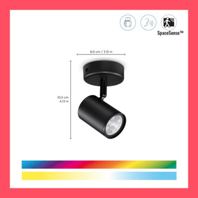 WiZ Colour Imageo Smart Connected WiFi Ceiling Light Spot Fixture, Black Single Spotlight with App Control.