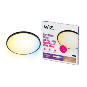 WiZ SuperSlim Tunable White Ceiling Light 16W - Black, WiFi Connected LED Lighting