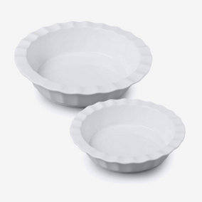 WM Bartleet & Sons Porcelain Deep Round Crinkle Rim Pie Dish, Set of 2