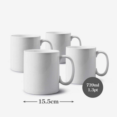 WM Bartleet & Sons Porcelain Extra Large Mug, 1.3 Pint, Set of 4