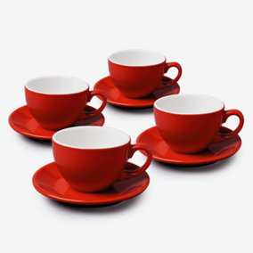 WM Bartleet & Sons Porcelain Large Cup & Saucer, Set of 4 Red