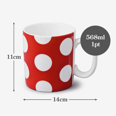 WM Bartleet & Sons Porcelain Large Spotty 1 Pint Mug, Red
