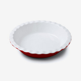 WM Bartleet & Sons Porcelain Round Pie Dish with Crinkle Crust Rim 27cm, Red