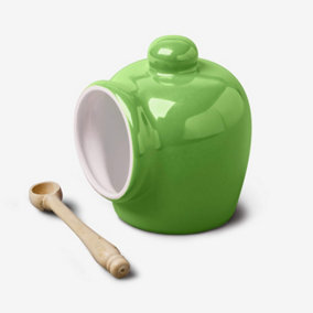 WM Bartleet & Sons Porcelain Salt Pig Storage Pot with Beechwood Spoon, Green