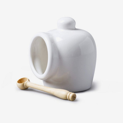 WM Bartleet & Sons Porcelain Salt Pig Storage Pot with Beechwood Spoon, White
