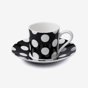 WM Bartleet & Sons Porcelain Spotty Espresso Cup & Saucer, Black