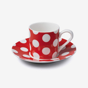WM Bartleet & Sons Porcelain Spotty Espresso Cup & Saucer, Red