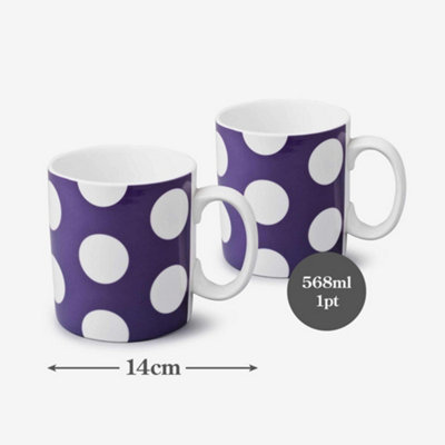 WM Bartleet & Sons Porcelain Spotty Large 1 Pint Mug, Set of 2 Purple