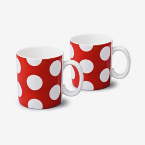 WM Bartleet & Sons Porcelain Spotty Large 1 Pint Mug, Set of 2 Red