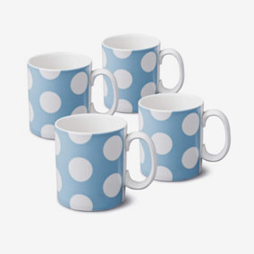 WM Bartleet & Sons Porcelain Spotty Large 1 Pint Mug, Set of 4 Blue