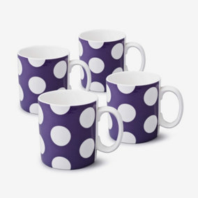 WM Bartleet & Sons Porcelain Spotty Large 1 Pint Mug, Set of 4 Purple