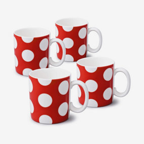 WM Bartleet & Sons Porcelain Spotty Large 1 Pint Mug, Set of 4 Red