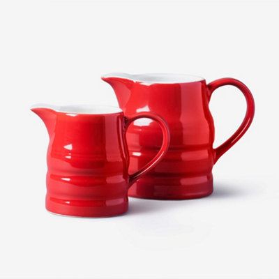 WM Bartleet & Sons Porcelain Traditional Churn Jugs Set of 2, Red