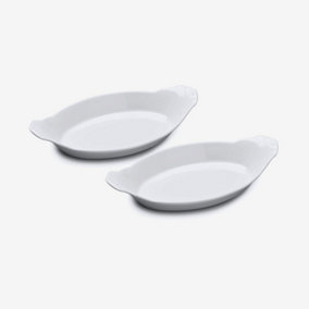 WM Bartleet & Sons Porcelain Traditional Oval Gratin Dish 25.5 cm, Set of 2