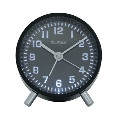 Wm.Widdop Round Alarm Clock Sweep Movement with Silver Hands & Feet - Black