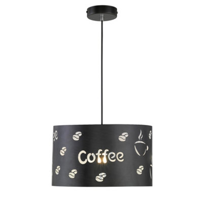 Wofi Tuva Black Pendant Light A Stylish Pendant With Metal Shade With Coffee Patterns Creating Lovely Effect Requires 1XE27 Bulb