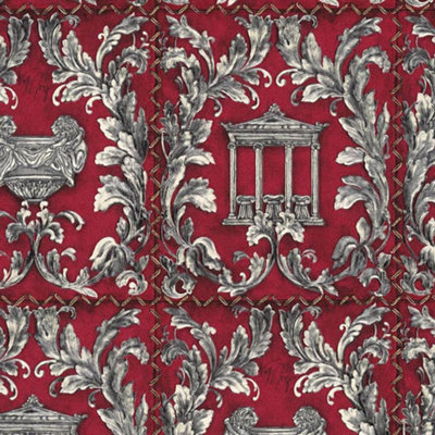 Wolfgang Joop Greek Temple Red Glitter Wallpaper Silver Paste The Wall Vinyl