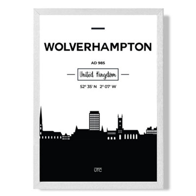 Wolverhampton Black and White City Skyline Art Print with White Frame ...