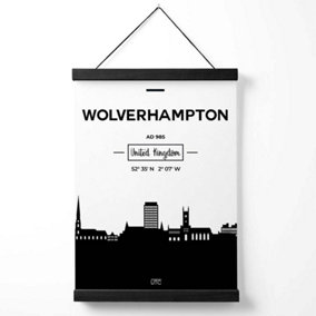 Wolverhampton Black and White City Skyline Medium Poster with Black Hanger