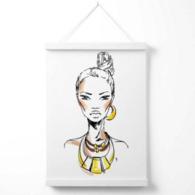Woman Face Pen and Ink Sketch Poster with Hanger / 33cm / White