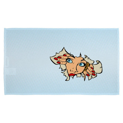 woman looking through torn paper background. Comic cartoon pop art retro (Kitchen Towel)