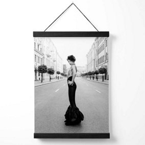 Woman n Paris Street Fashion Black and White Photo Medium Poster with Black Hanger