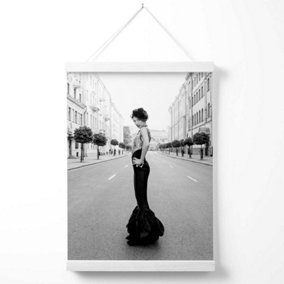 Woman n Paris Street Fashion Black and White Photo Poster with Hanger / 33cm / White