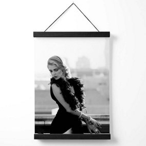 Woman on a Paris Balcony Fashion Black and White Photo Medium Poster with Black Hanger