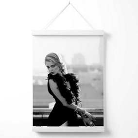 Woman on a Paris Balcony Fashion Black and White Photo Poster with Hanger / 33cm / White