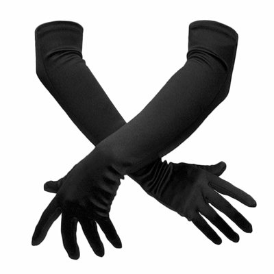 Women's Elbow Length Black Gloves Stretchy for Wedding Halloween Costumes (55cm)