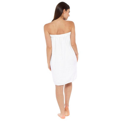 Womens/Ladies Towelling Shower Wrap White (S/M)