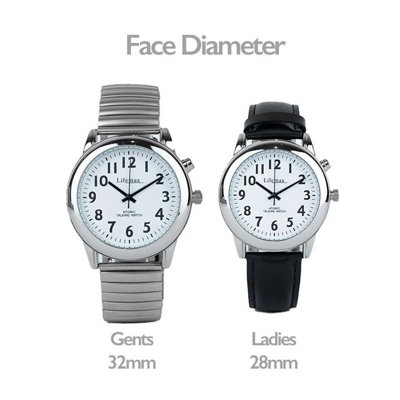 Womens Talking Atomic Watch - Radio Controlled Wristwatch with Audible Time & Date in UK Voice, Round Face & Black Leather Strap
